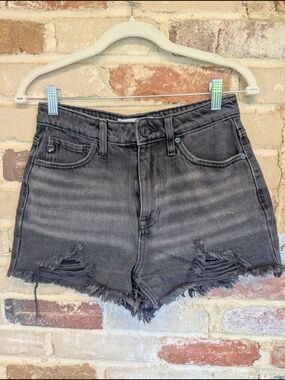 KanCan Washed Black Distressed Denim Shorts